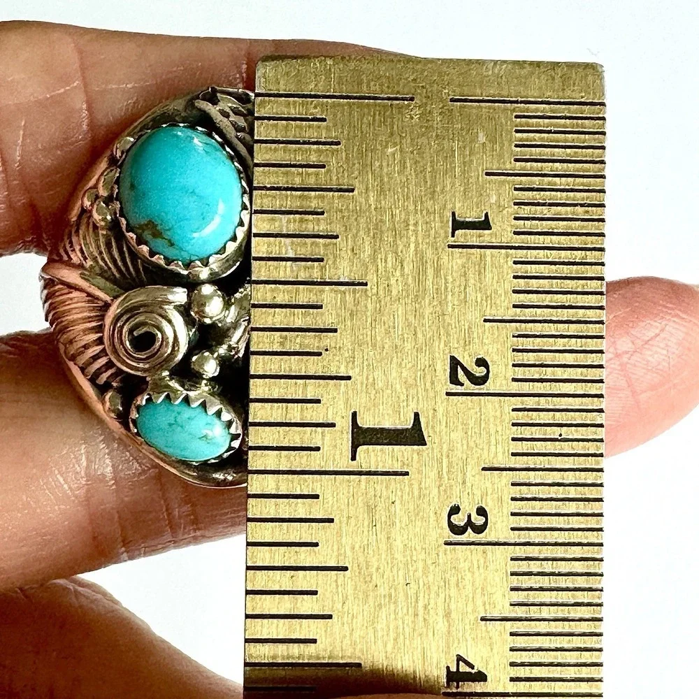 Navajo Eagle Mens Ring Turquoise Sz 14 Signed DM Sterling Native American USA